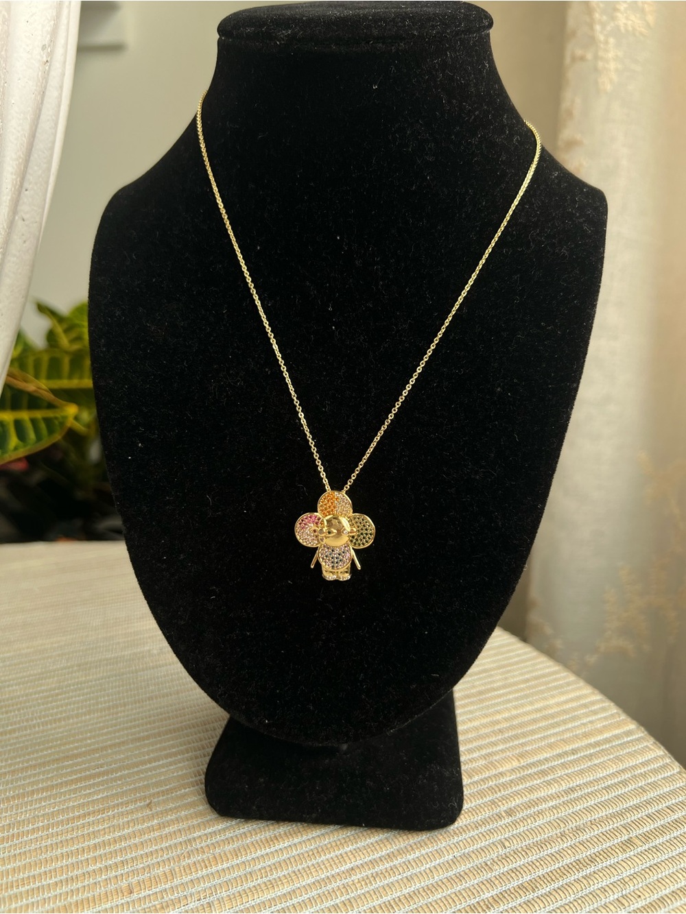 🩷-Gold Multicolor pavé floral face  Pendant Necklace